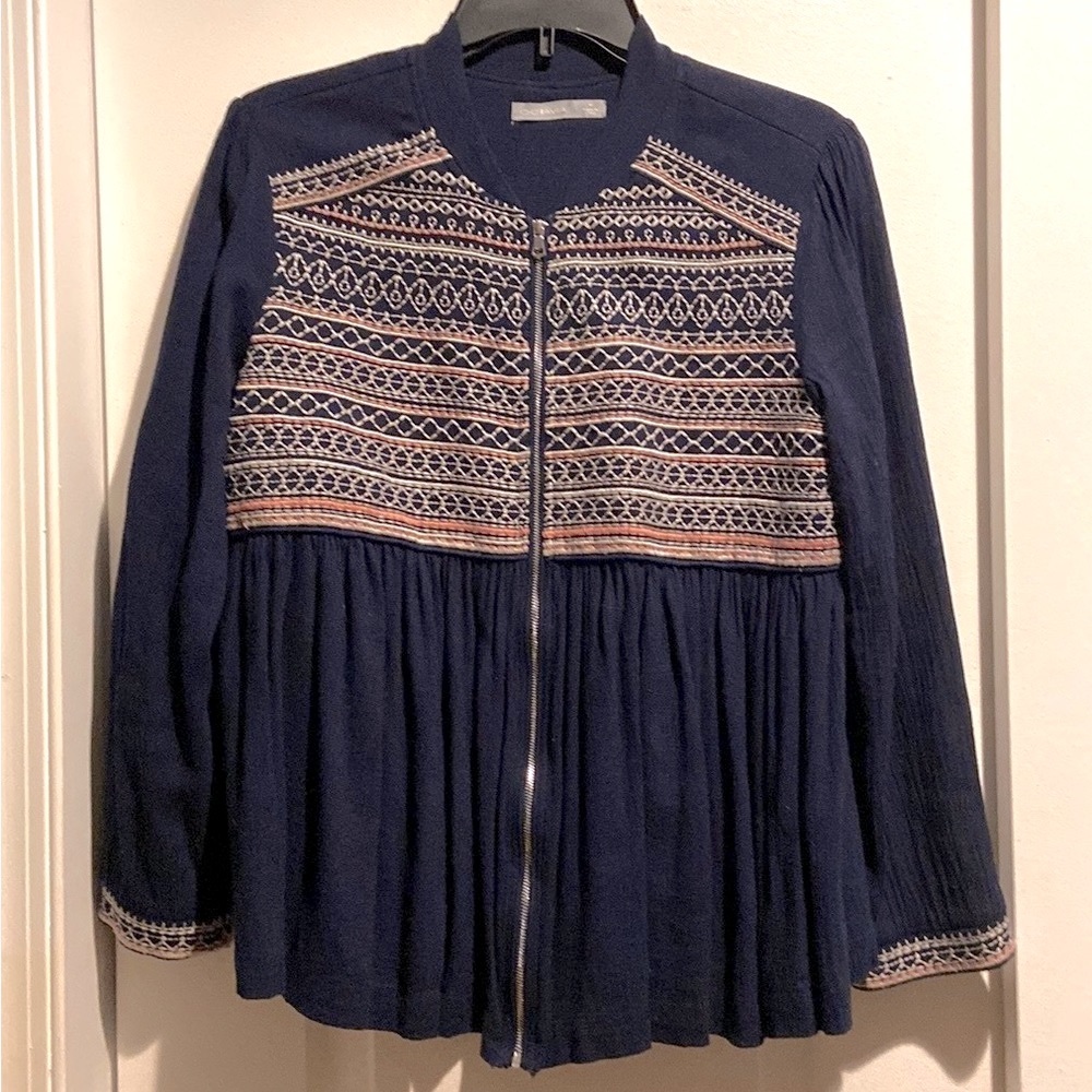 embroidered zip cardigan jacket